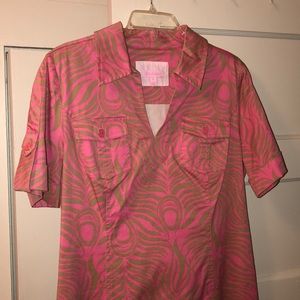 Lilly Pulitzer Pink & Tan Feather Print Dress